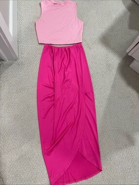 Zaful Pink Two-Tone Maxi Skirt Set, never worn